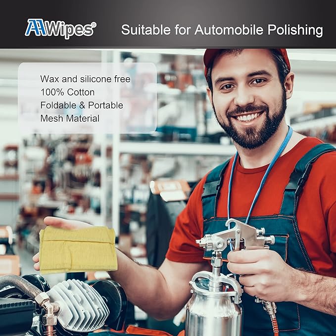 Tack Cloths (100 Pieces100% Cotton Rags, Light Yellow, 18" X 36") Professional Grade Remove Dust, Clean Surfaces for Woodworking, Painting, Automotive, Metal, Sanding, Buffing (T0943-10)