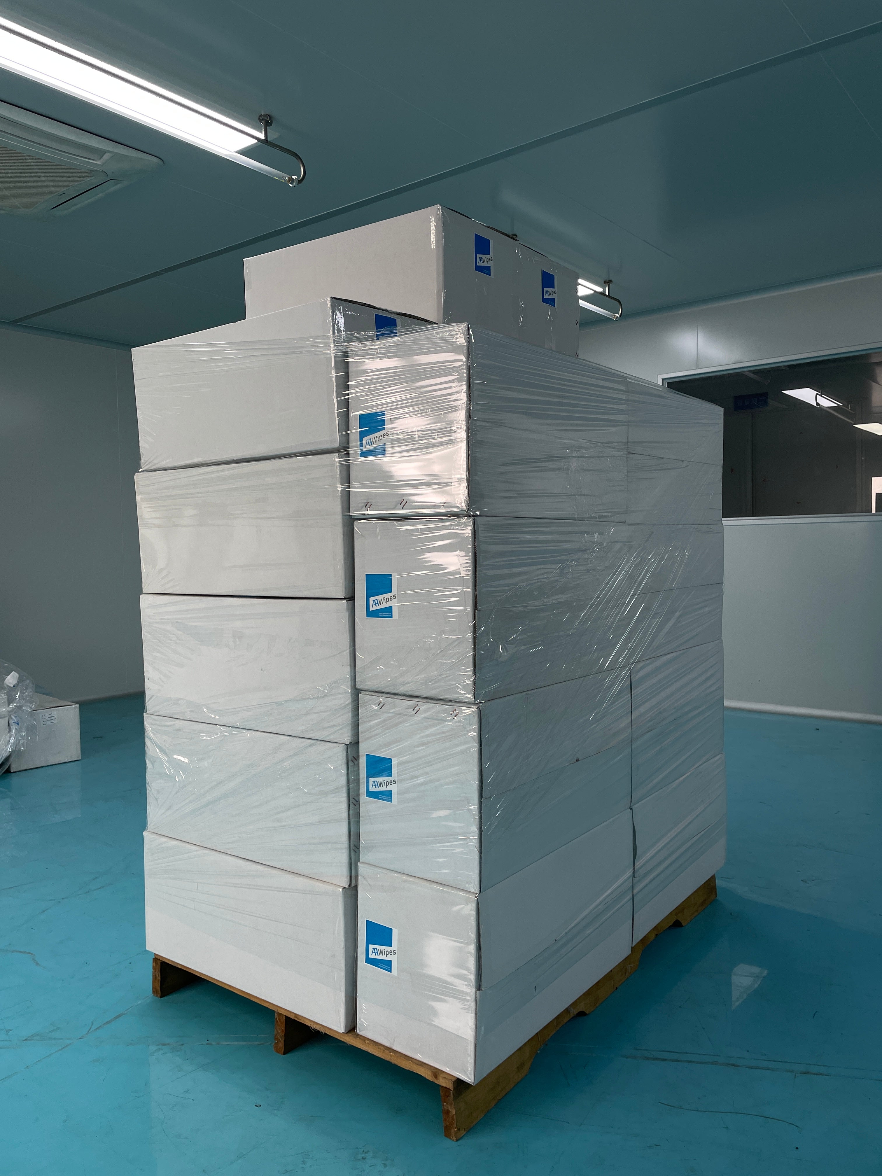 Bulk carton packaging of polyester cleanroom wipes, ready for USA delivery