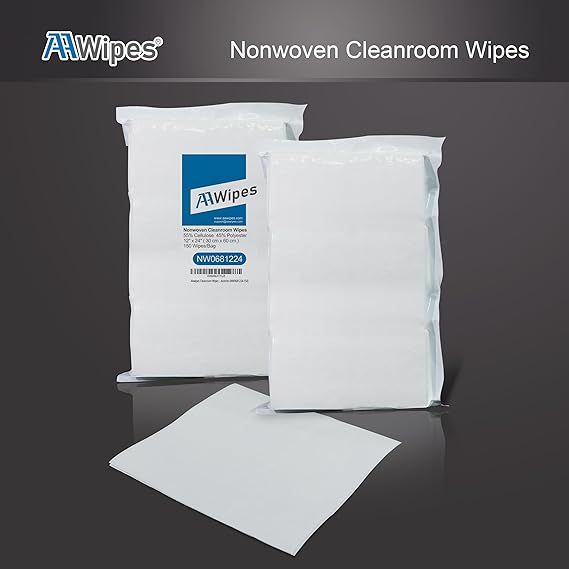 Close-up of hydro-entangled 55% cellulose and 45% polyester nonwoven fabric for strong, absorbent large cleanroom wipes.