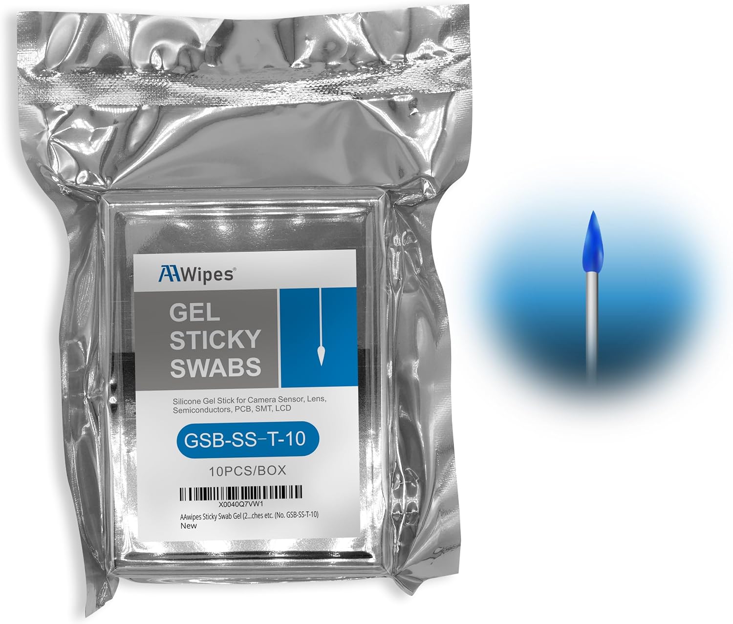 AAwipes Sticky Swab Gel (2.0 mm/0.08 inch Tipped Head, 100Packs Blue) Sticky Pen Silicone Gel Stick for Camera Sensors, LCD, Semiconductors, PCB, SMT & Watches etc. (No. GSB-SS-T-100)