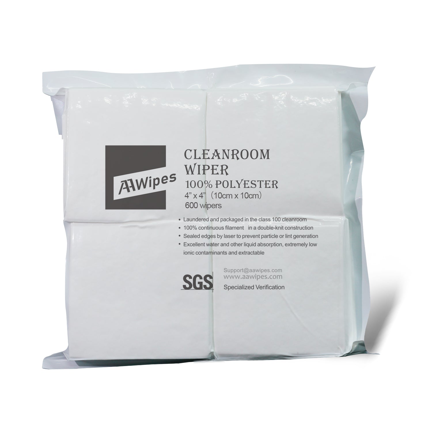 Cleanroom Wipers 4"x4" Double Knit 100% Polyester Wipes Lint Free Cloths with Ultra-fine Filaments, Laser Sealed Edge, Class 10-100 cleanrooms (ISO Class 4-5), Ultra-Soft Wipes for Sensitive Optics. 8,800 wipes/box, 22 bags (No. CP14004).
