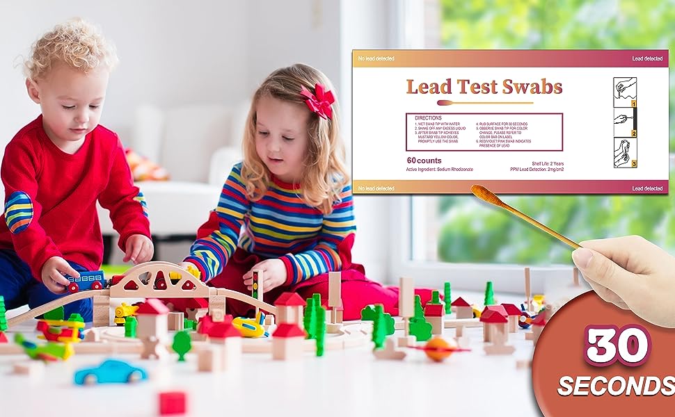 Lead Test Swab Kit (60X4=240 Pcs Rapid Home Testing Swabs) 30-Second Results. Dip in White Vinegar. Home Use for All Surfaces - Painted, Dishes, Toys, Jewelry, Metal, Ceramics, Wood (LS60)