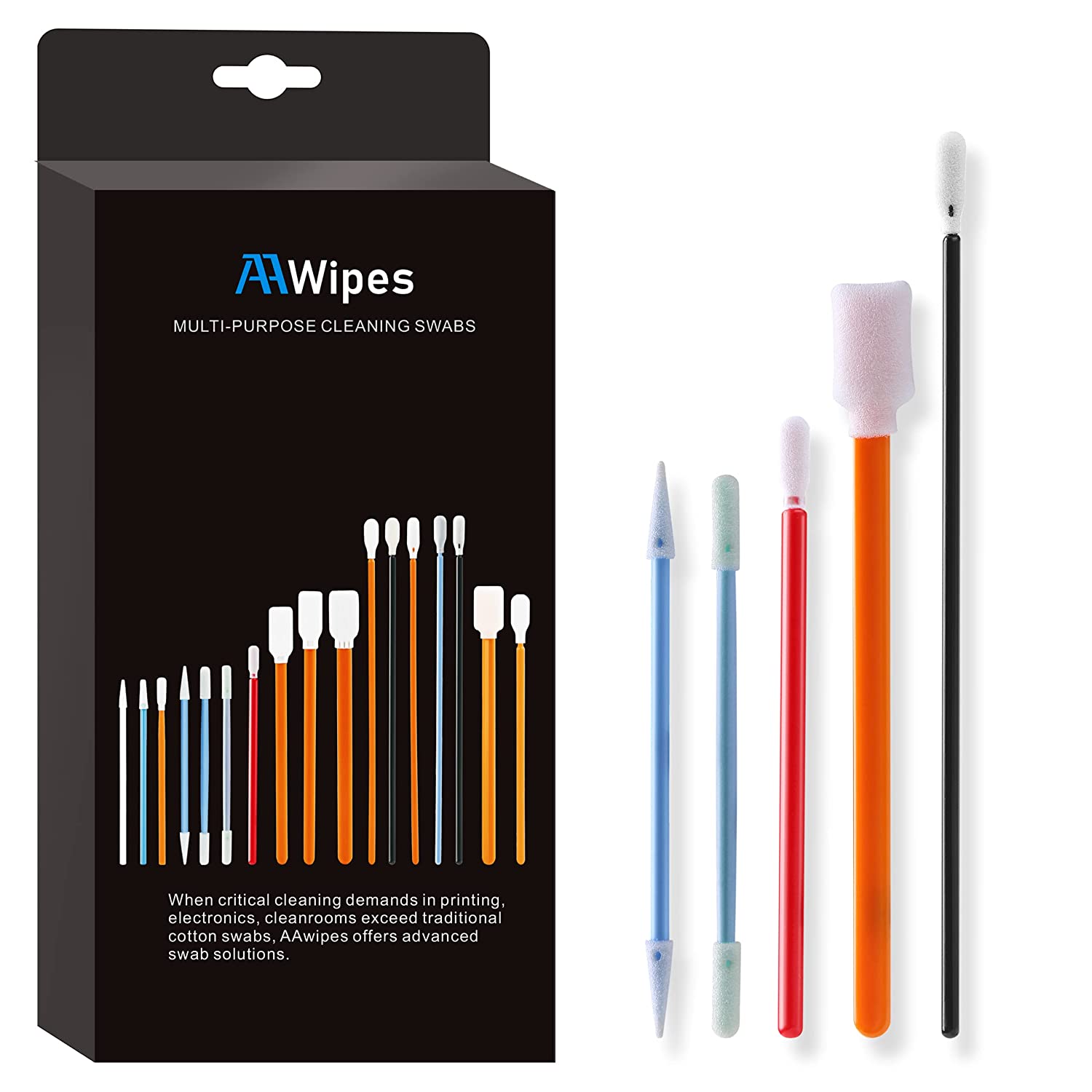 Critical  Foam Tip Cleaning Swab Kit for printing, Lens, electronics,Cleanroom Exceed Traditional Cotton Swabs (5 Types, Assorted Color, 1,000 Pack) (No. FC502)
