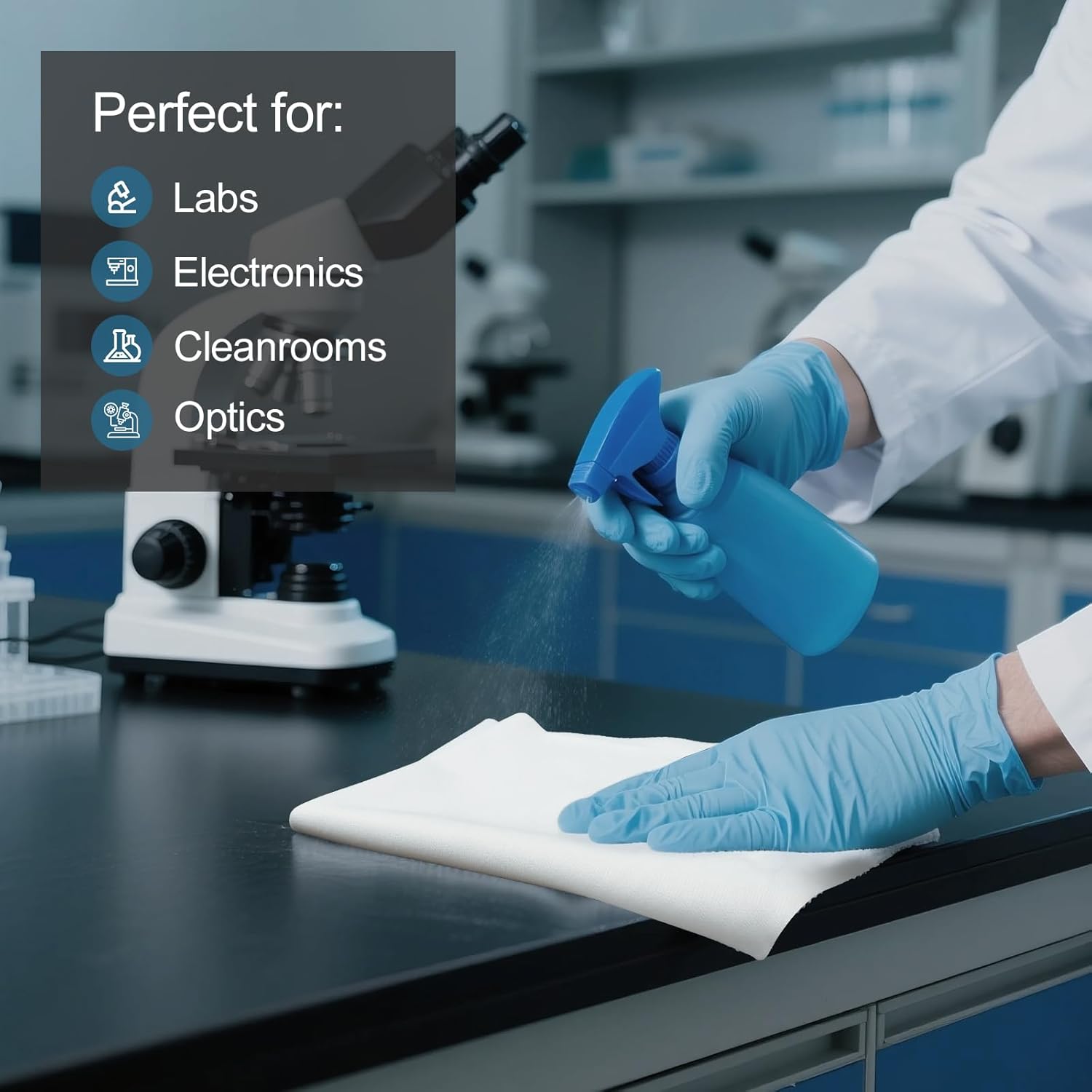 Cleanroom Polyester Wipes 9"x9" | 140GSM ISO Class 4-6 Lint-Free Cloths | Ultrasonically Sealed Edge For SMT & Lab, 100 Pcs/Bag  CP140U09