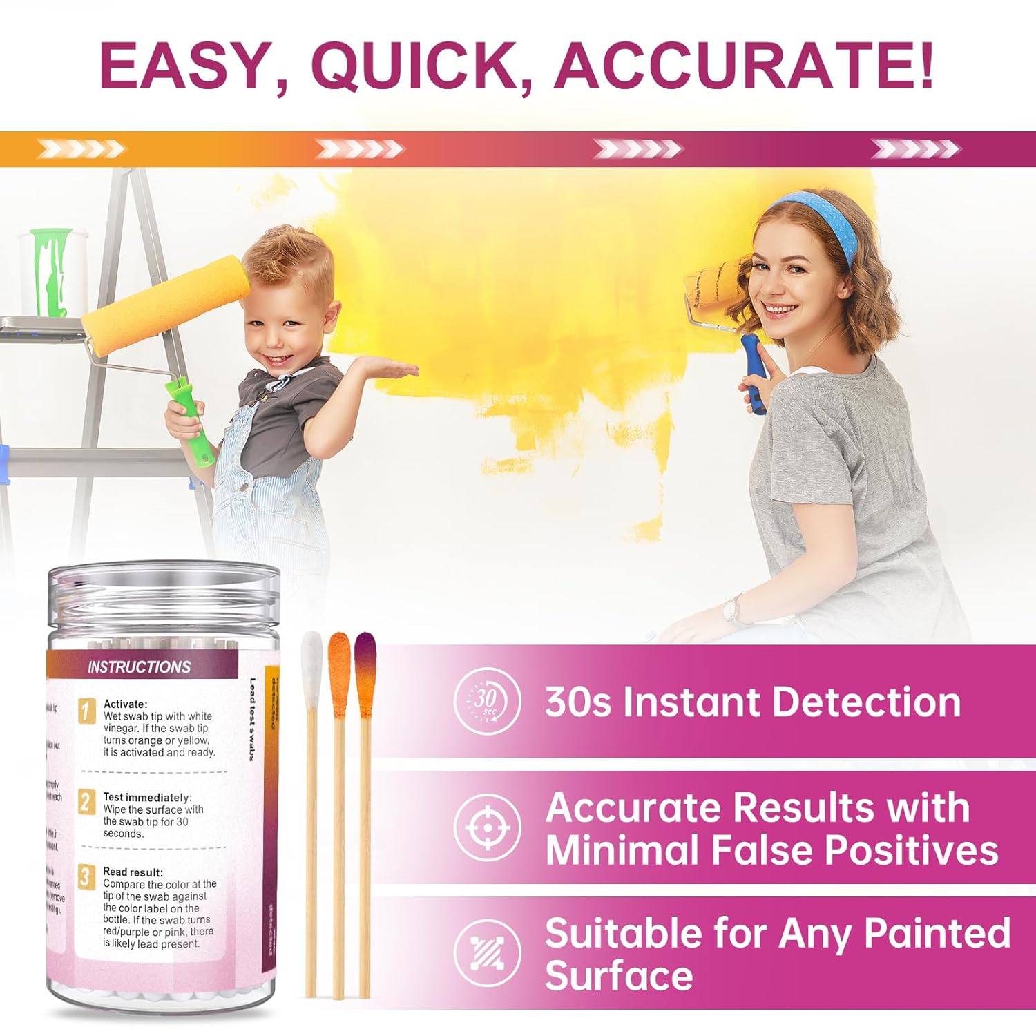 Lead Test Kit 30 Swabs Enhanced Lead Testing Formulation at Home Lead Paint Test Kit Testing for Dishes Paint Cups Ceramics Toy and All Surfaces - Quick Results in 30s Lead Detector (LSVA-30-50)