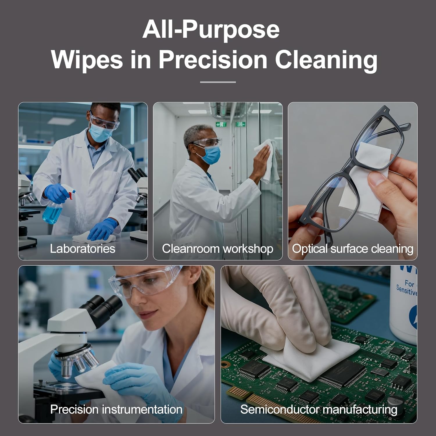 Heavy-Duty Cleanroom Wipes 9"x9" | 240GSM Multi-Ply Composite Polyester | Laser-Sealed Edge Lint-Free Cloths for SMT & Industry, 100 Pcs/Bag, CP240P09