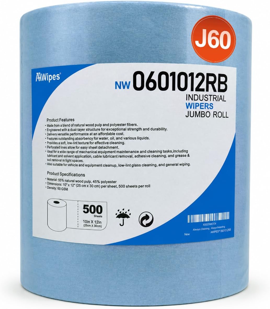 Cleanroom Wipe Roll (500 Sheets, 10"x12") – Heavy-Duty Blue Cellulose-Polyester Blend, Low-Lint & Highly Absorbent for Industrial, Lab & Cleanroom Bulk Supply