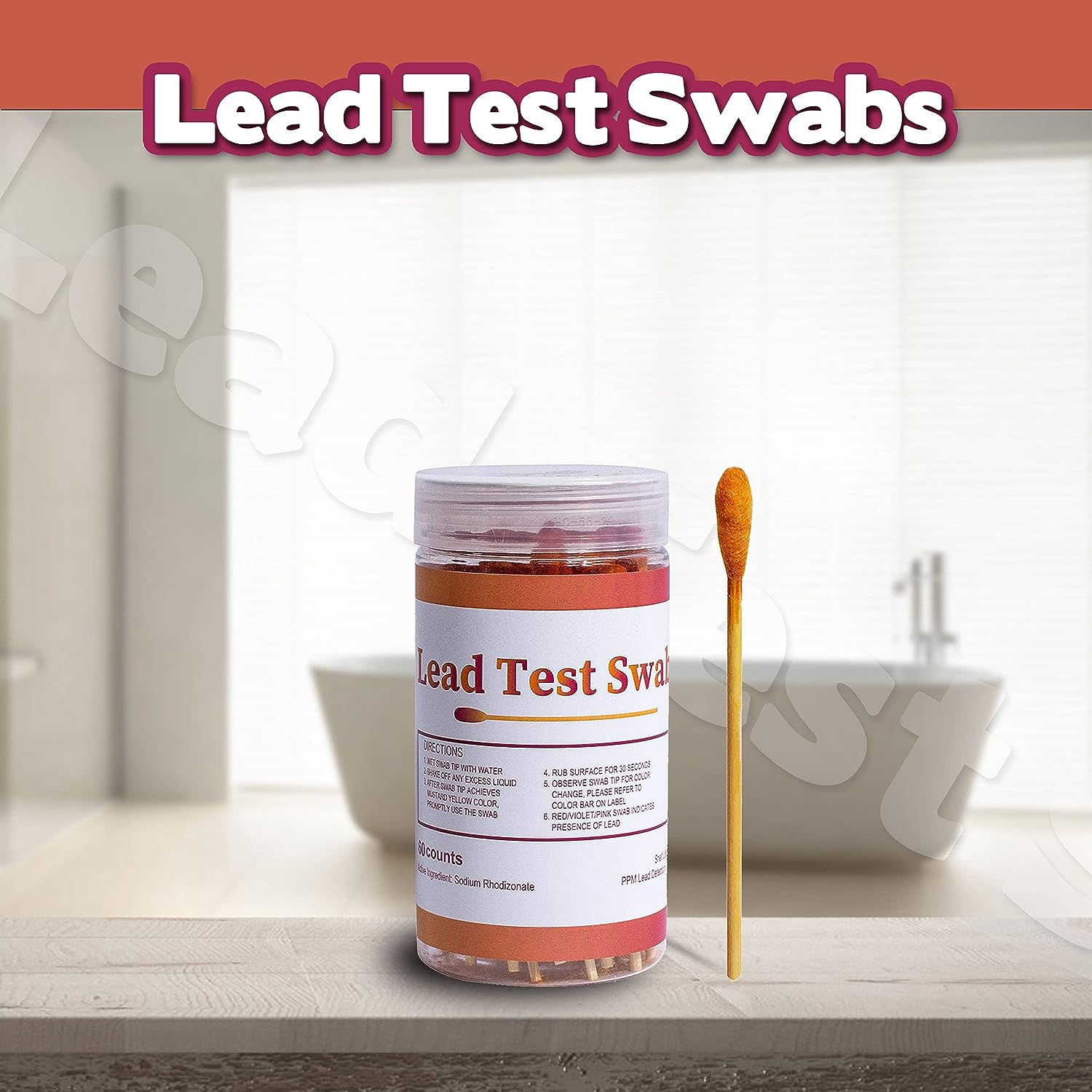Lead Test Swab Kit (Starting from 50 Jars, 80 Pcs/Jar Rapid Home Testing Swabs, 30-Second Results Dip in Water). Home Use, Painted, Dishes, Toys, Jewelry, Metal, Ceramics, Wood (LS80-4000)