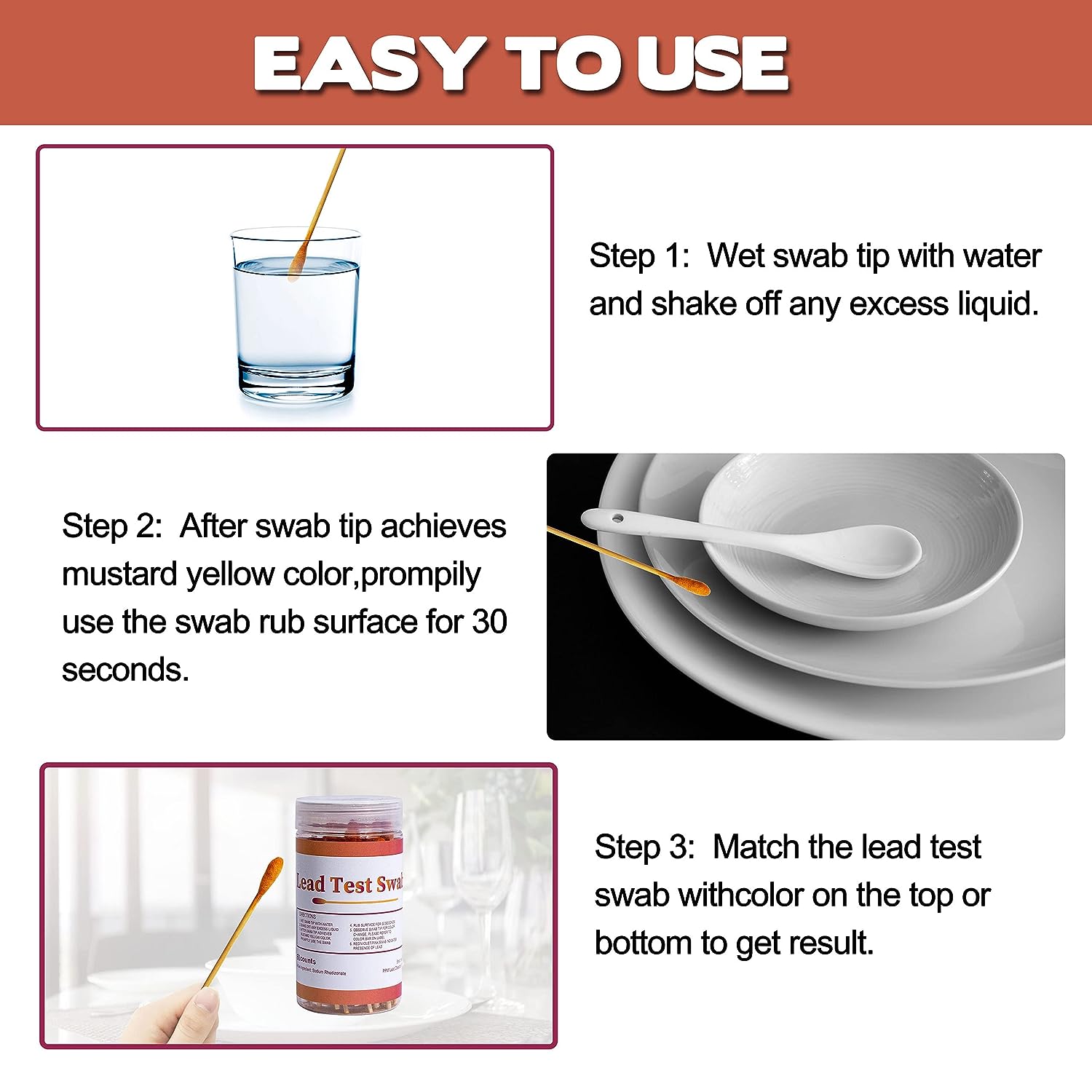 Lead Test Swab Kit (Starting from 50 Jars, 80 Pcs/Jar Rapid Home Testing Swabs, 30-Second Results Dip in Water). Home Use, Painted, Dishes, Toys, Jewelry, Metal, Ceramics, Wood (LS80-4000)