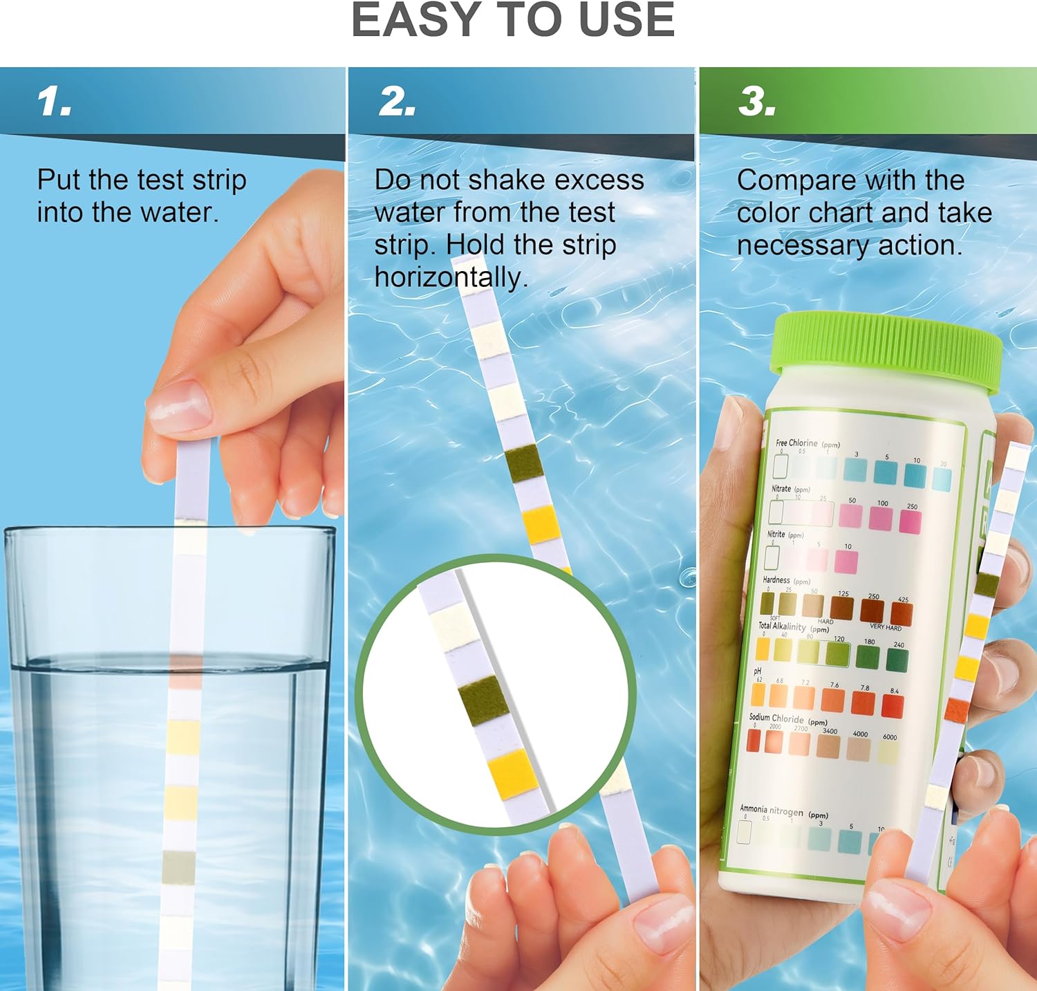 Bandelettes De Test D'eau Pour Aquarium 6 Paramètres - Lot De 100, Analyse NO3, NO2, Cl2, GH, KH, PH | Pour Eau Douce Et Eau De Mer