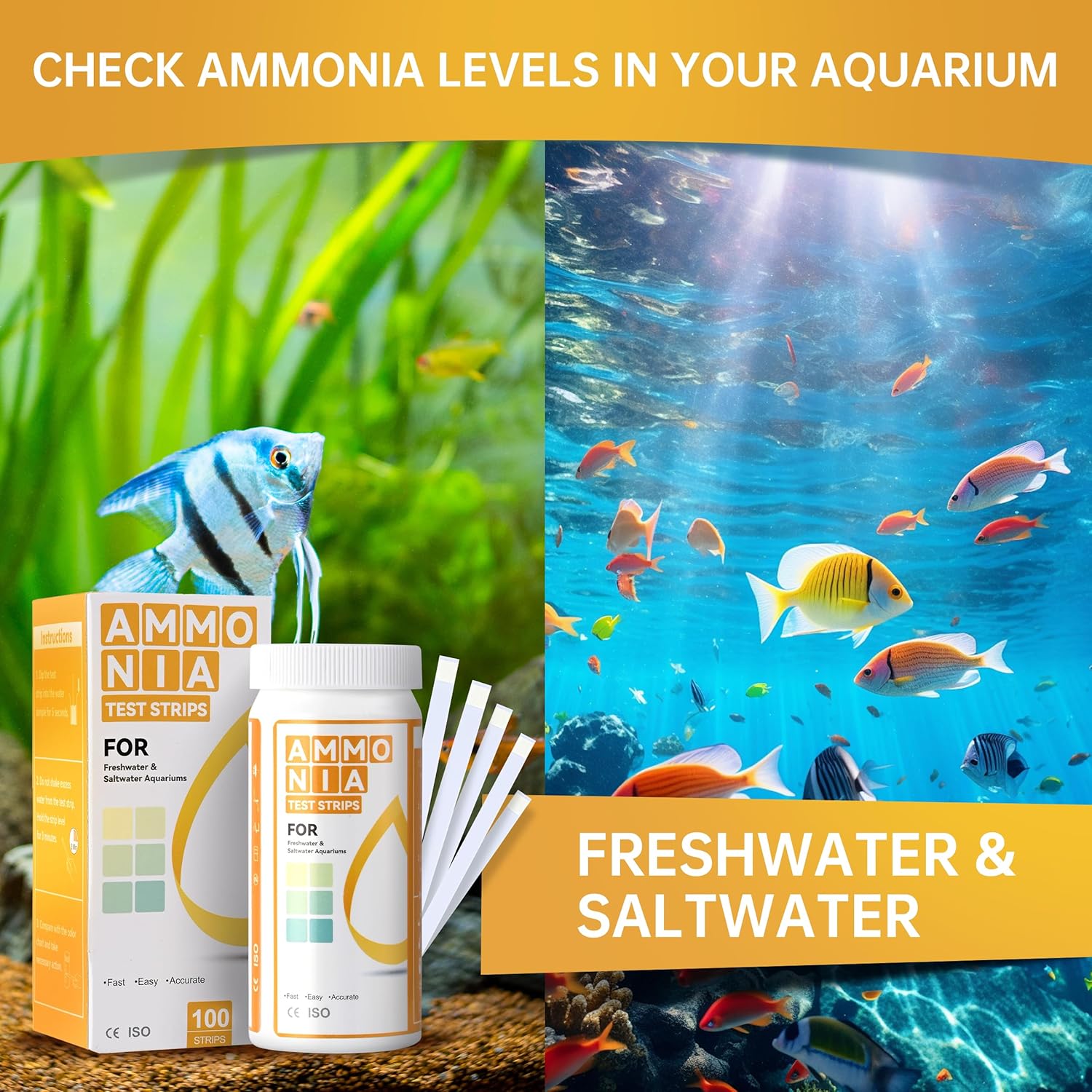 Aquarium Ammoniak-Teststreifen Süßwasser Salzwasser Fischen Tank Test Ammoniak S