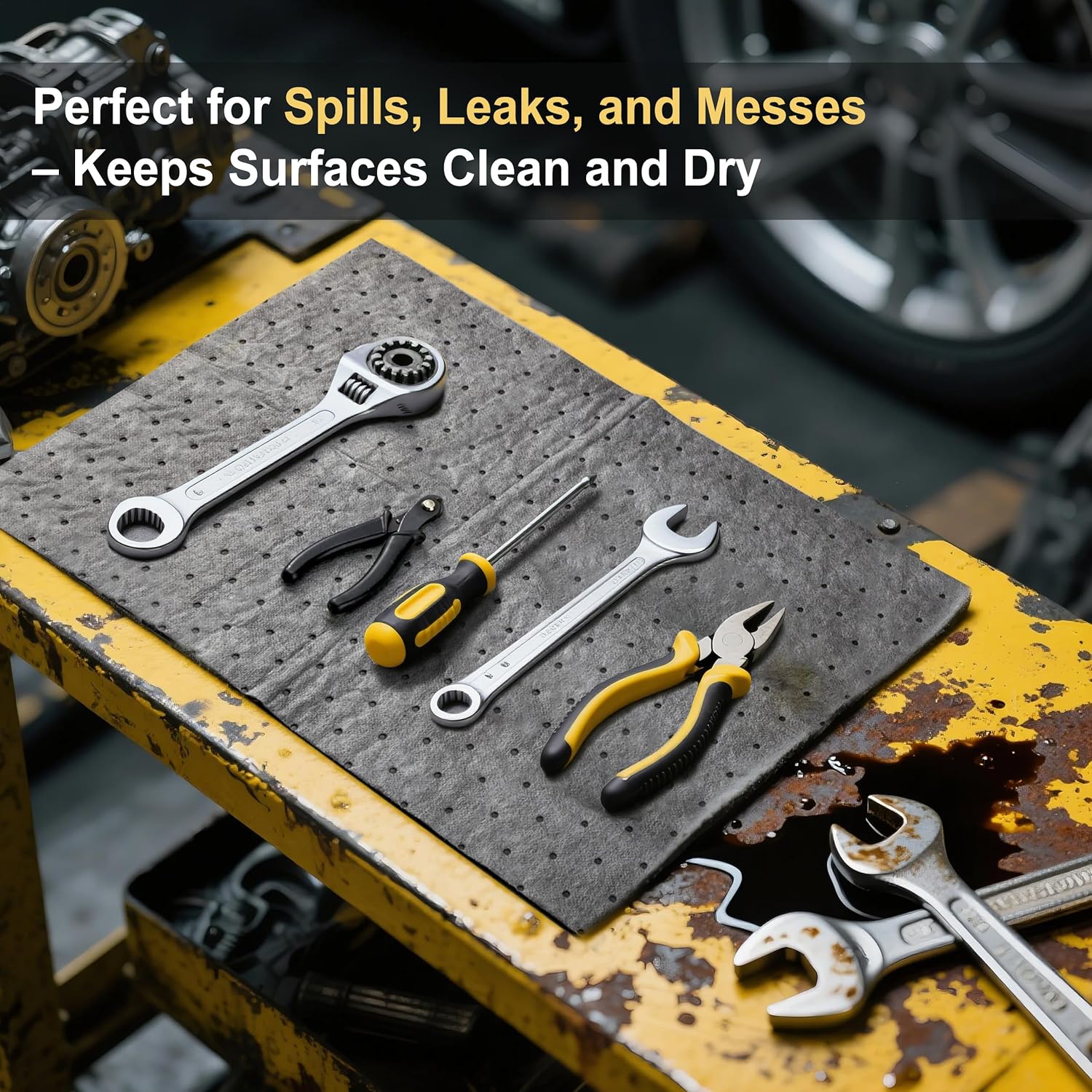 AAwipes Oil Absorbent Pads Universal for All Liquids Oil Spill Control Oil Absorbing Sheets for Garage Grey 100 Pack 15" X 20" OG1520-100