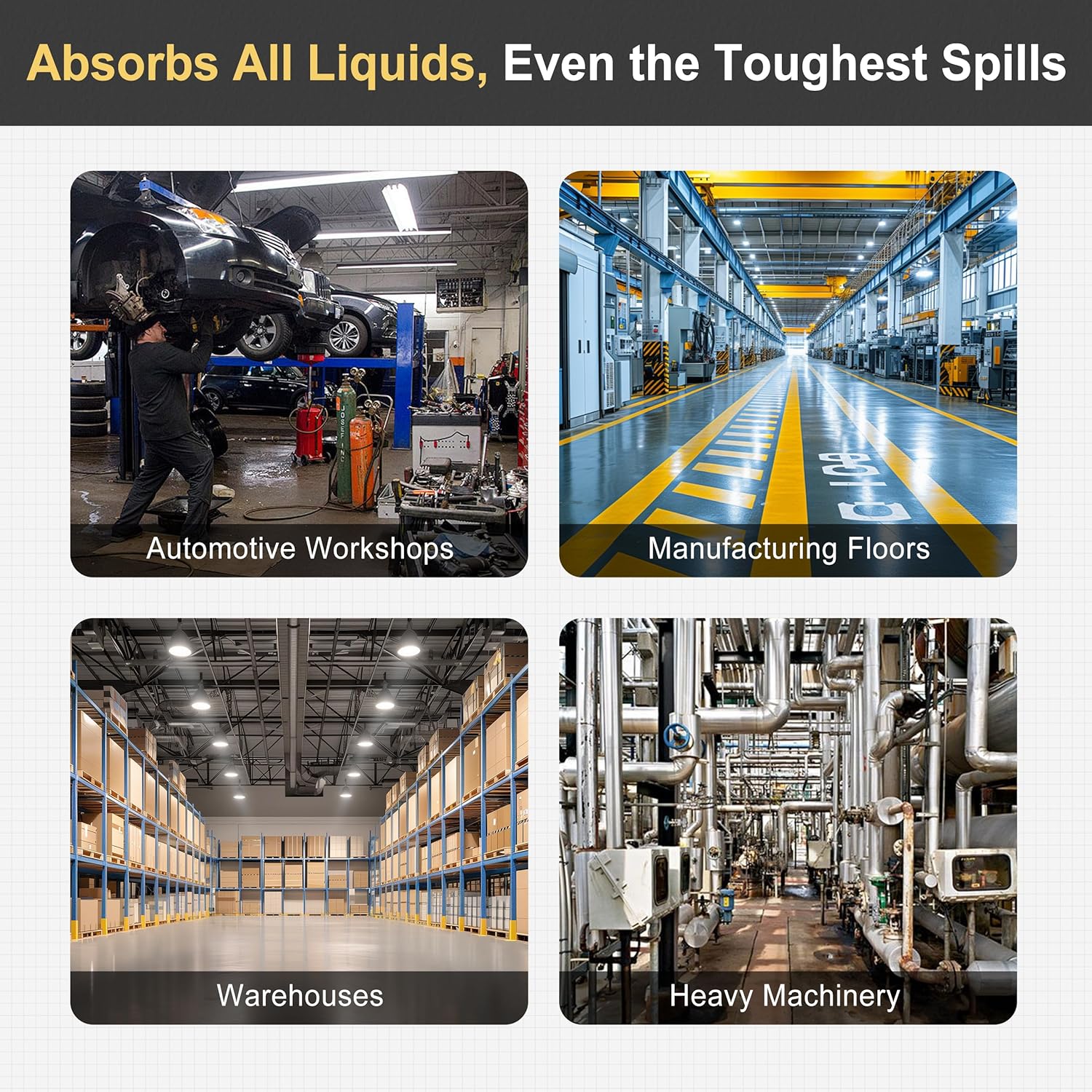 AAwipes Oil Absorbent Pads Universal for All Liquids Oil Spill Control Oil Absorbing Sheets for Garage Grey 100 Pack 15" X 20" OG1520-100