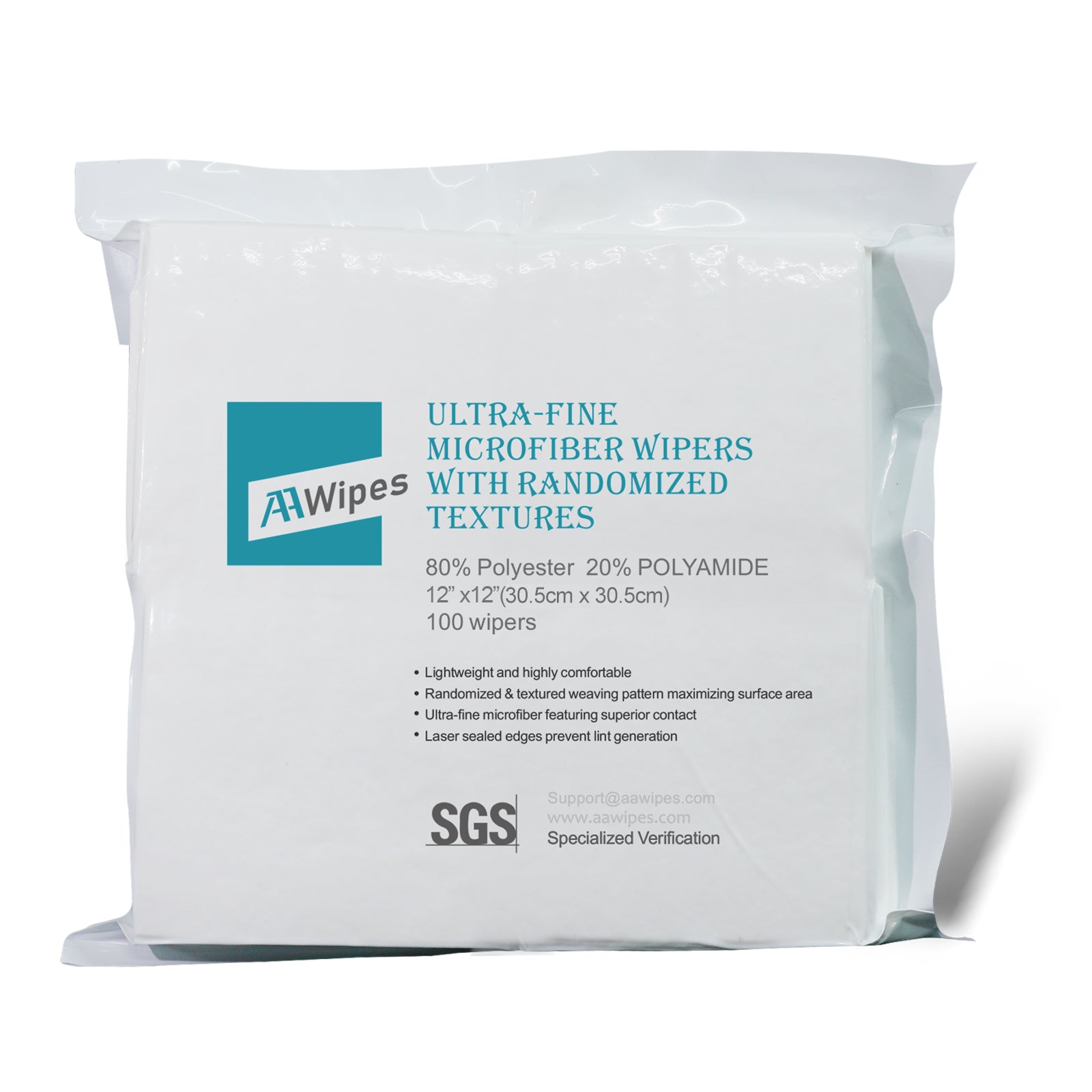 Superfine Microfiber Wipes Irregular Woven Linen 12"x12" Wipers, Laser Sealed, ISO5-6 (No. MFR14012, 2,000 Wipes /20Bags/ Case)