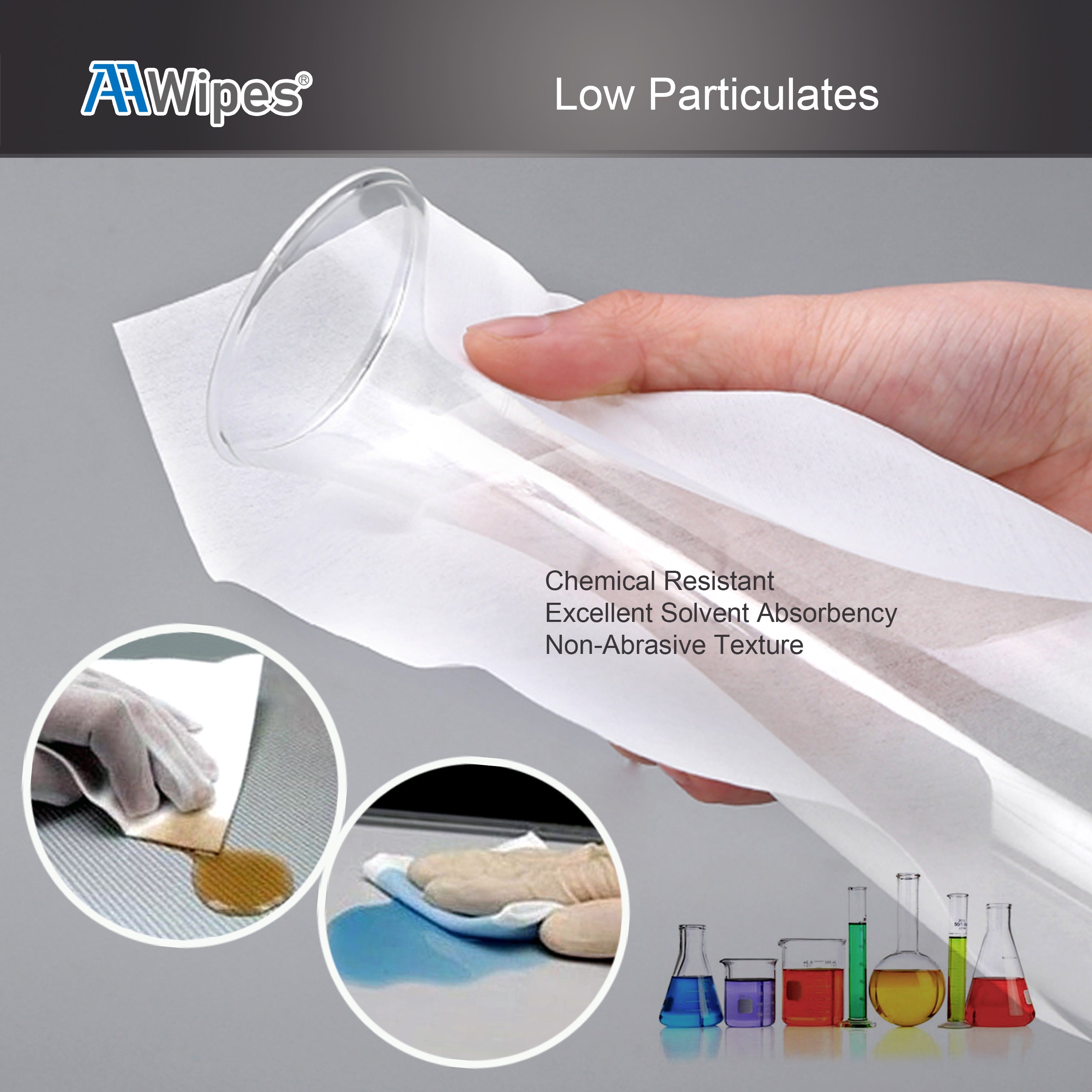 Medium 6″ nonwoven cellulose polyester blend  wipe, dust-free, Class 10,000–100,000, case pack for B2B semiconductor and optics applications