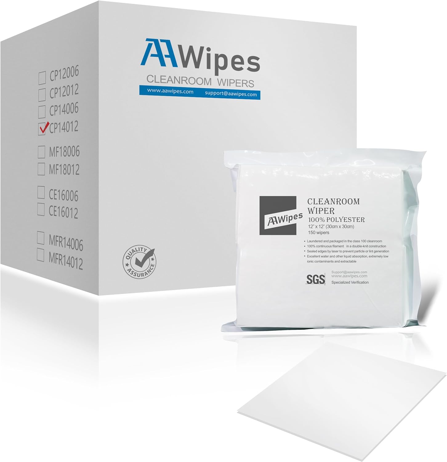 AAwipes cleanroom wipes constructed from high-strength polyester microfiber, these cleanroom cloths have laser-cut and ultrasonically sealed edges and are produced in a class 10-100 cleanroom. They are soft, non-abrasive, fast-drying, and feature a high-density weave that enhances absorption. The synthetic fibers are lint-free and durable.