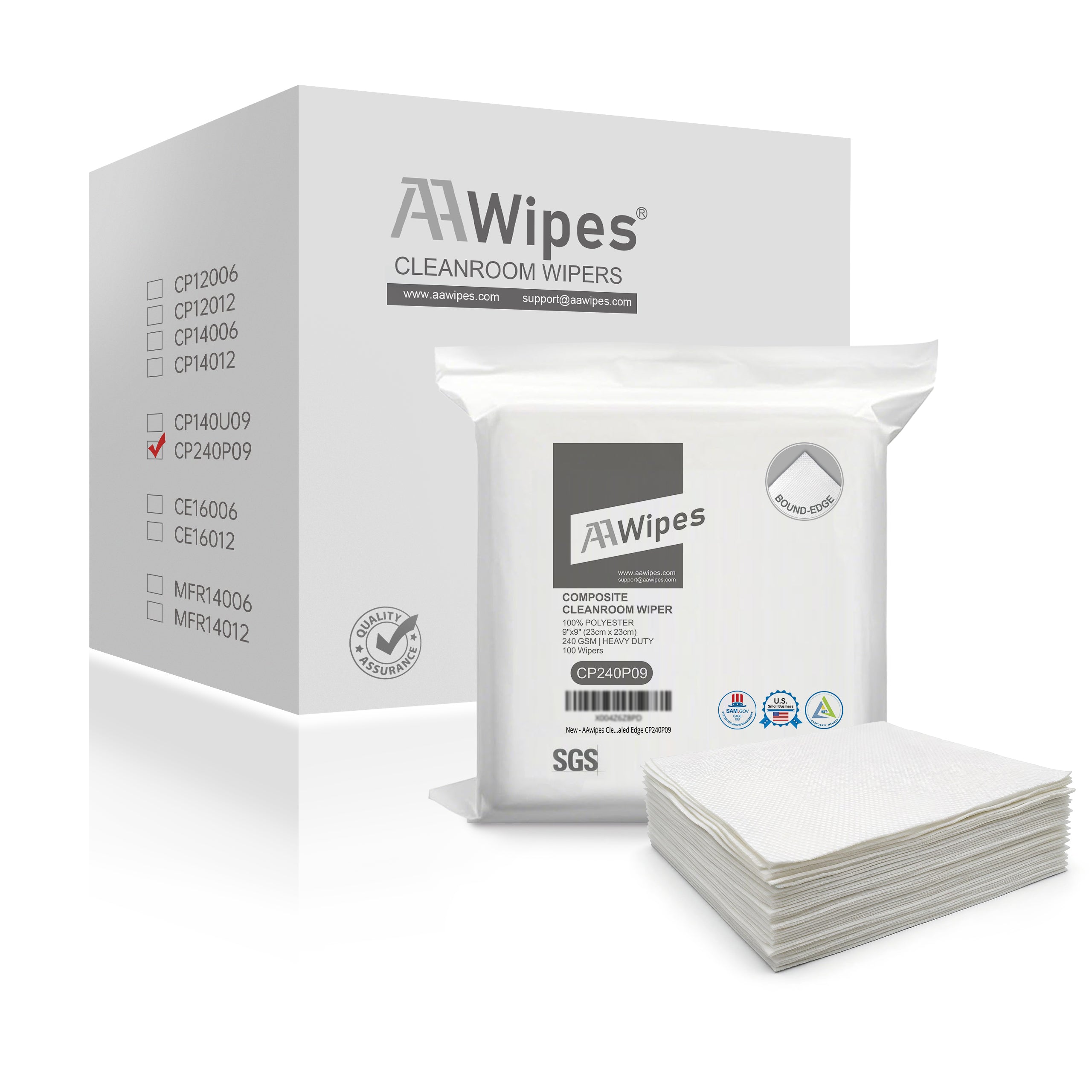 Heavy-Duty Cleanroom Wipes 9"x9" | 240GSM Multi-Ply Composite Polyester | Laser-Sealed Edge Lint-Free Cloths for SMT & Industry, 100 Pcs/Bag, CP240P09