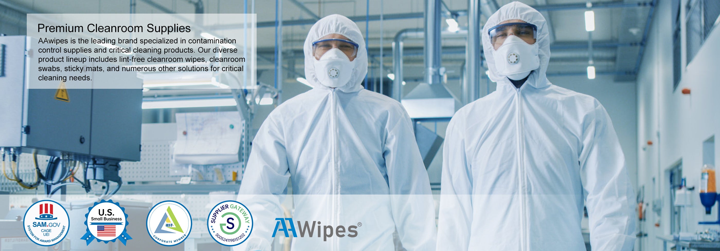 Bulk supply sterile cleanroom wipes, pharmaceutical swabs, and sticky mats for medical device manufacturing, offering Net 30 terms and tax exemption.
