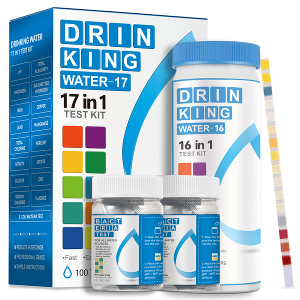 Complete Water Testing Kits for Drinking Water 100 Strips + 2 Bacteria Tester Kits 17 in 1 Well, Tap, Drinkling Water, City Water Testing Strips 