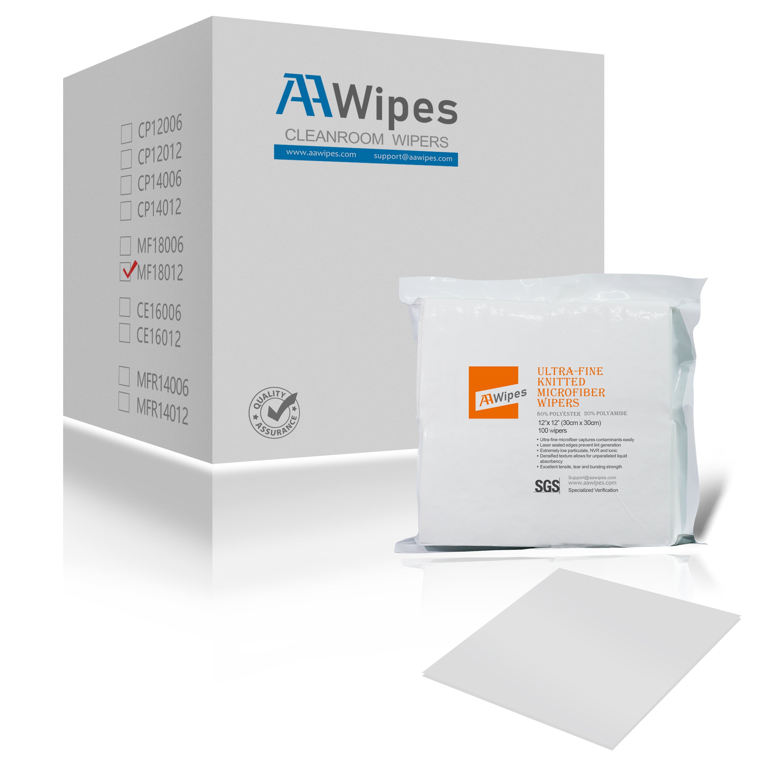 Critical Sanitory Cleanroom Ultrafine Microfiber Wipers 12"x12" (Starting at 1 Box with 1,000 Wipes per 10 Bags, 180gsm), Laser Sealed Edge, Class 100 Cloths (No. MF18012)