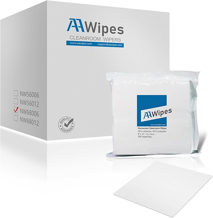 Disposable Cleanroom Nonwoven Lab Wipes for Delicate Task, Cellulose/Polyester Blend Nonwoven Wiper, 6" x 6" (Starting at 1 Box 9,000 Wipes per 30 Bags) (No. NW06806)