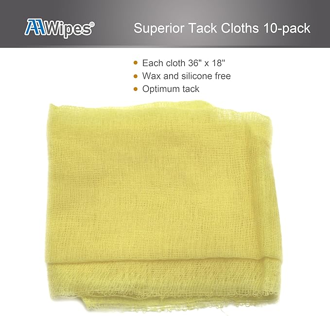AAwipes Tack Cloths (100-Pack 100% Cotton Rags, Light Yellow, 18" X 36") Professional Grade Remove Dust, Clean Surfaces for Woodworking, Painting, Automotive, Metal, Sanding, Buffing (TC183610Y)
