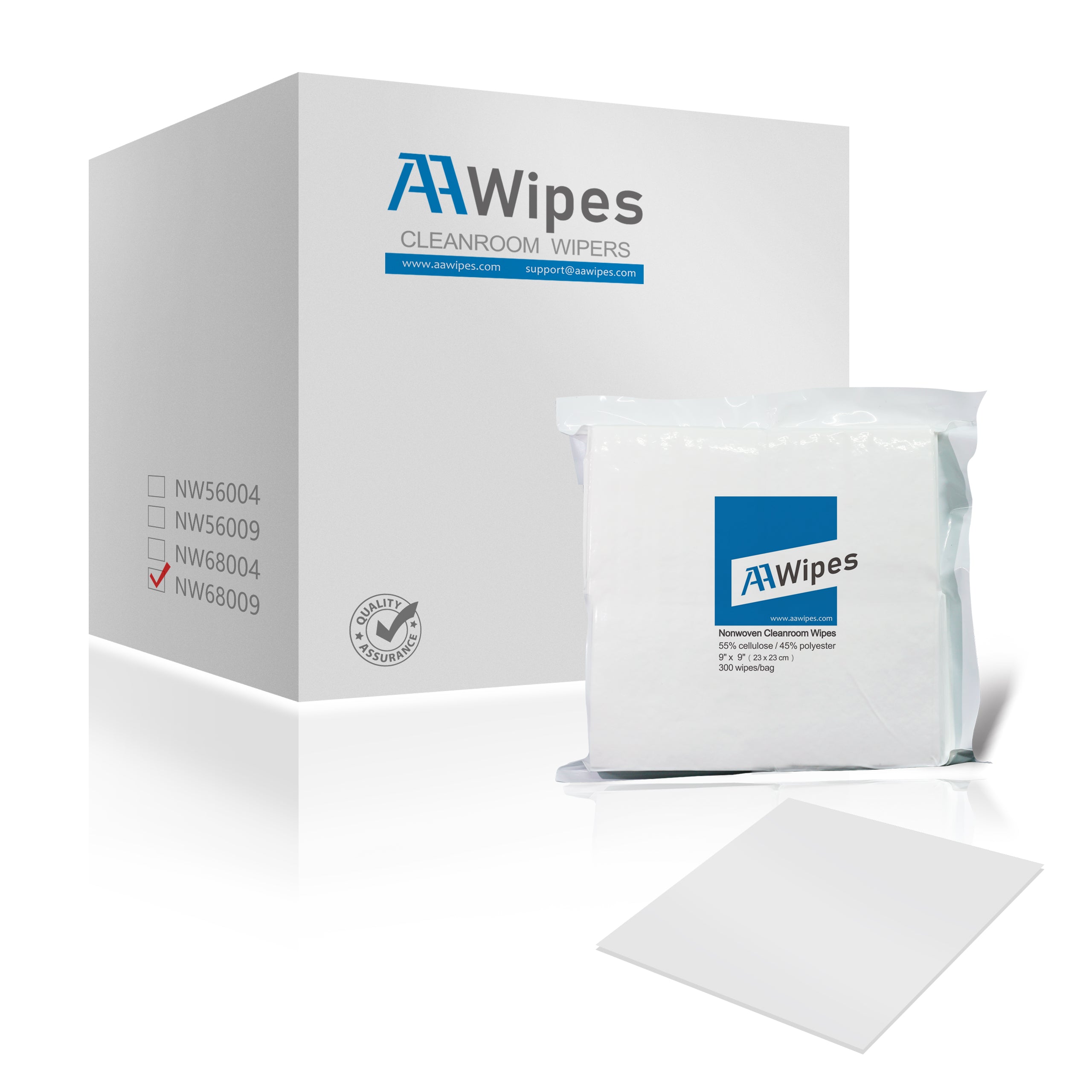 Automotive Cleanroom Wipers Nonwoven 9"x9" Cellulose/Polyester Blend Disposable Wipes for Lab, Food Service, Printing and Semiconductor Industries. Starts with 4,200 wipes/box in 14 bags (No. NW06809).