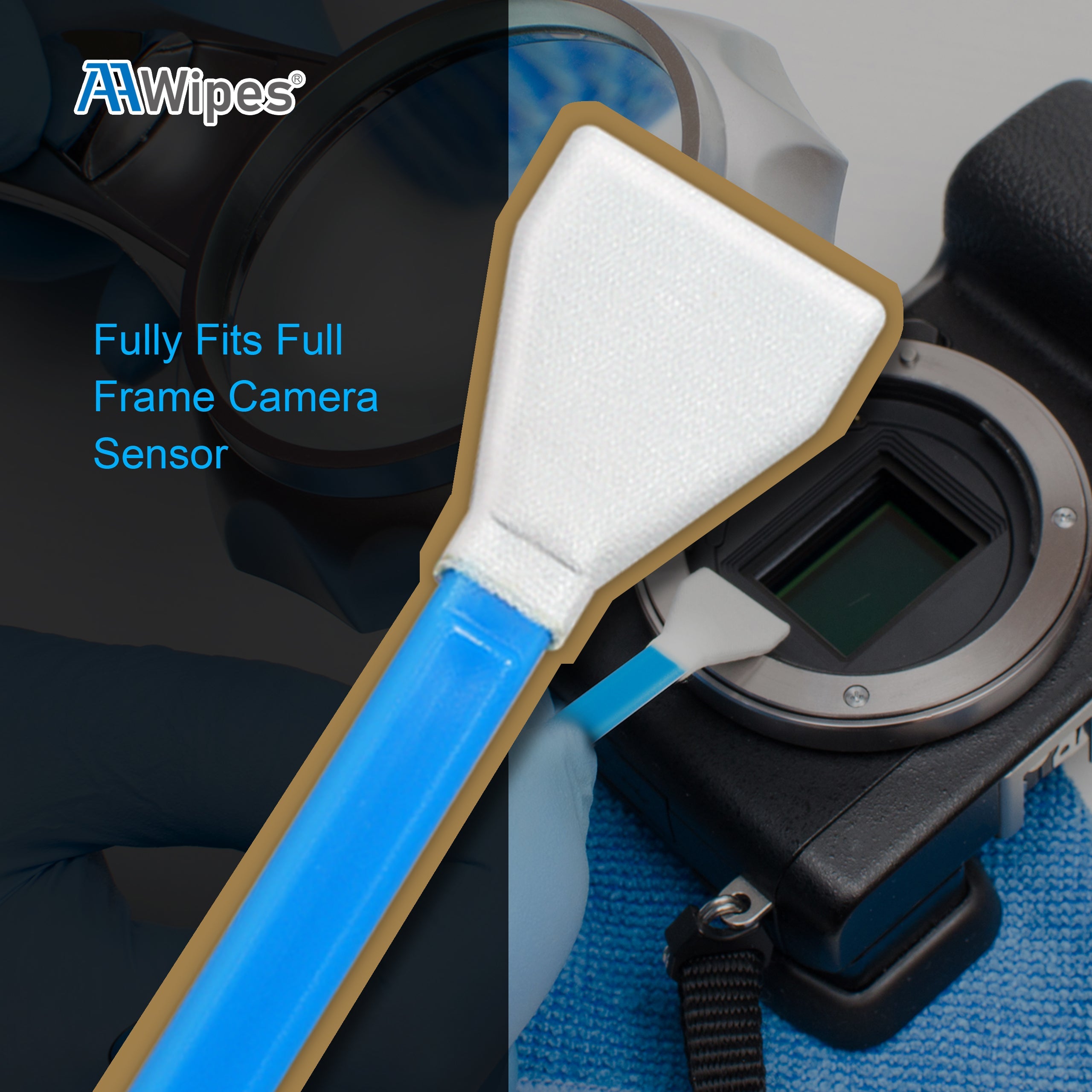 Close up of 16 mm sensor cleaning swab tip for APS-C camera sensors