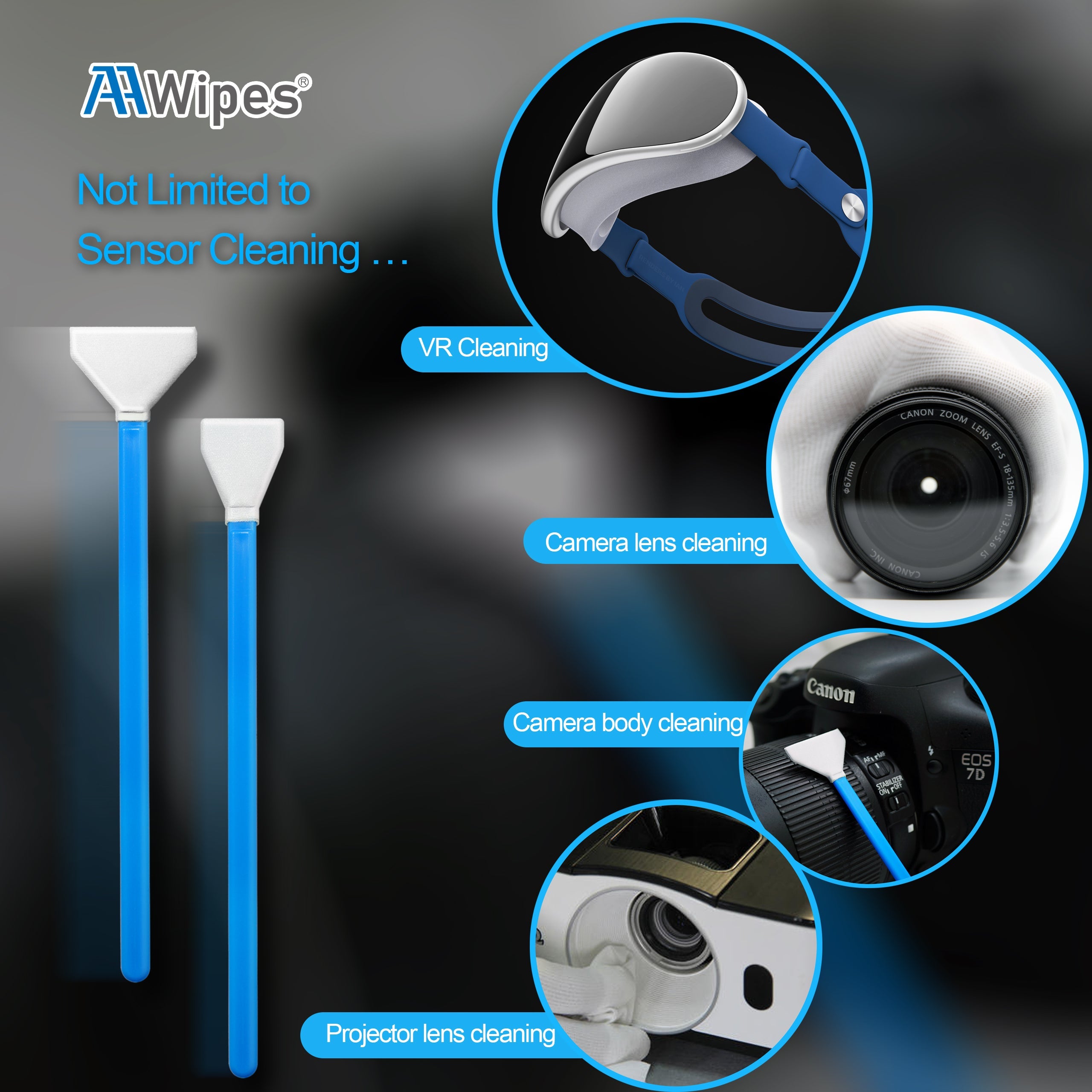 Packaging of APS-C sensor cleaning kit with 200 pieces of 24 mm swabs, easy to store and carry