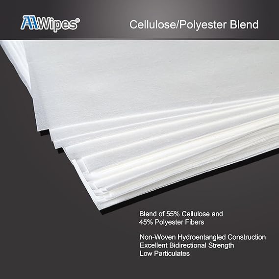 Custom OEM production of large-size cellulose polyester cleanroom wipes by AAWipes, available in bulk and private label.