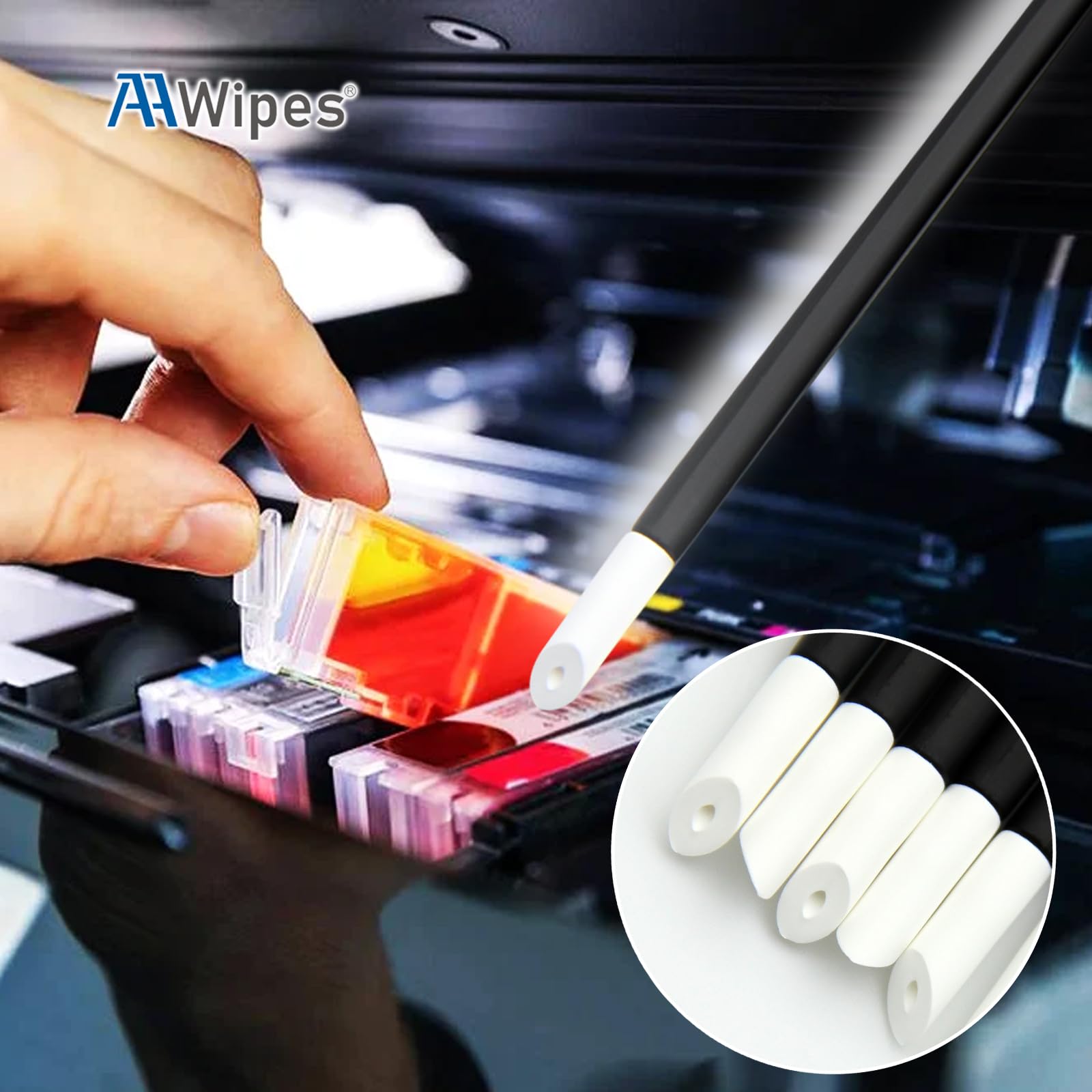 AAWipes Premium Quality Super Porous PrintHead Swabs (100-Pieces, Ultrasoft, Super Porous, Angled PU Tip) for Mimaki, Epson, Brother, HP, Roland, DTG, Wide Format Printers. Suitable for Cleaning Guns, Watches, Clocks (ITS-100)