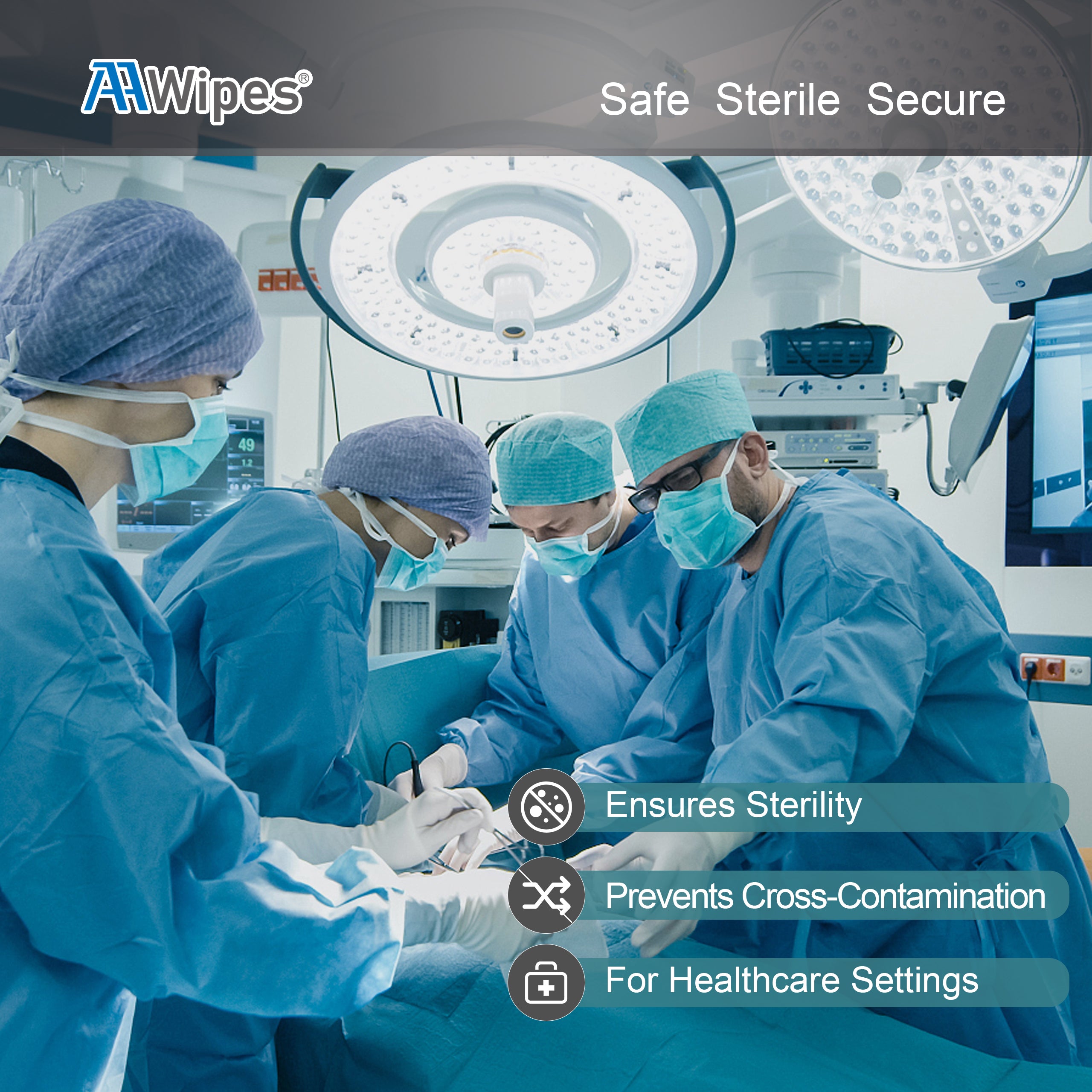 SAL 10⁻⁶ sterile wipes applied in medical device assembly for safe, lint-free cleaning.