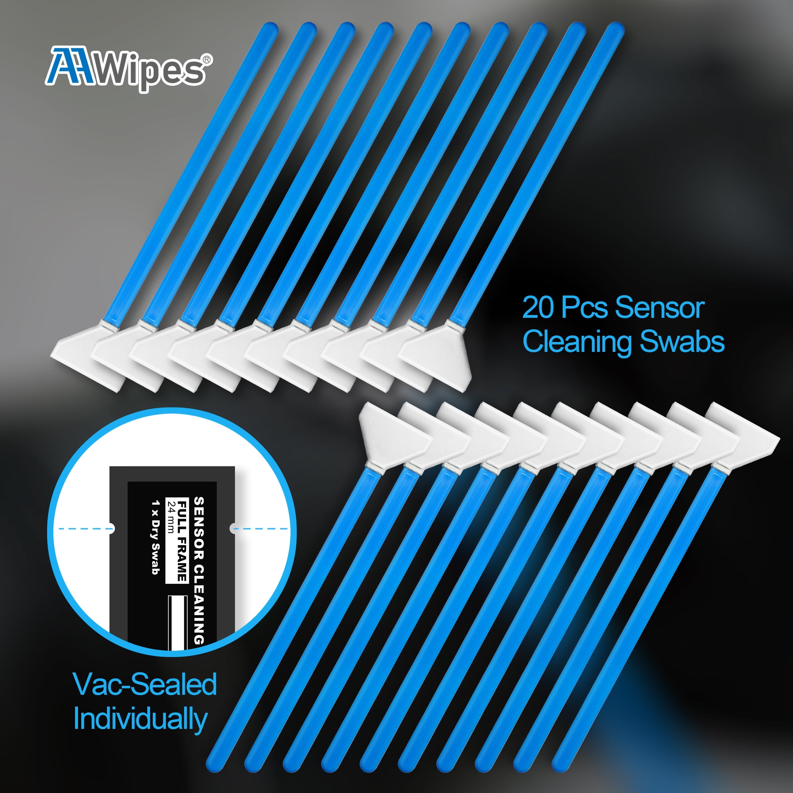 Using 24 mm APS-C sensor cleaning swab to remove dust and debris from camera sensor